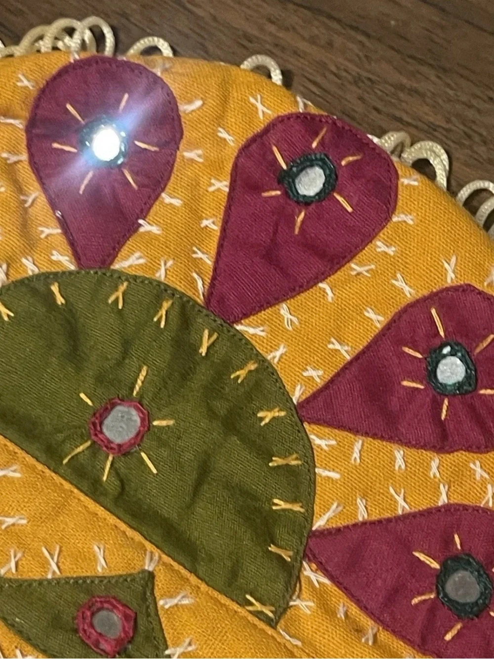 Vtg lot of 2 Toran valances/ boho wallhangings hand embroidered mirrors